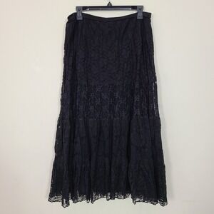 Chicos Black Lace Womens L/XL Maxi Skirt Whimsigoth Witchy Fairy‎ Grunge Peasant